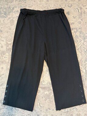 Ali Miles Women's Black Cropped Pull On Elastic Waist Pants XL Lightweight Boho